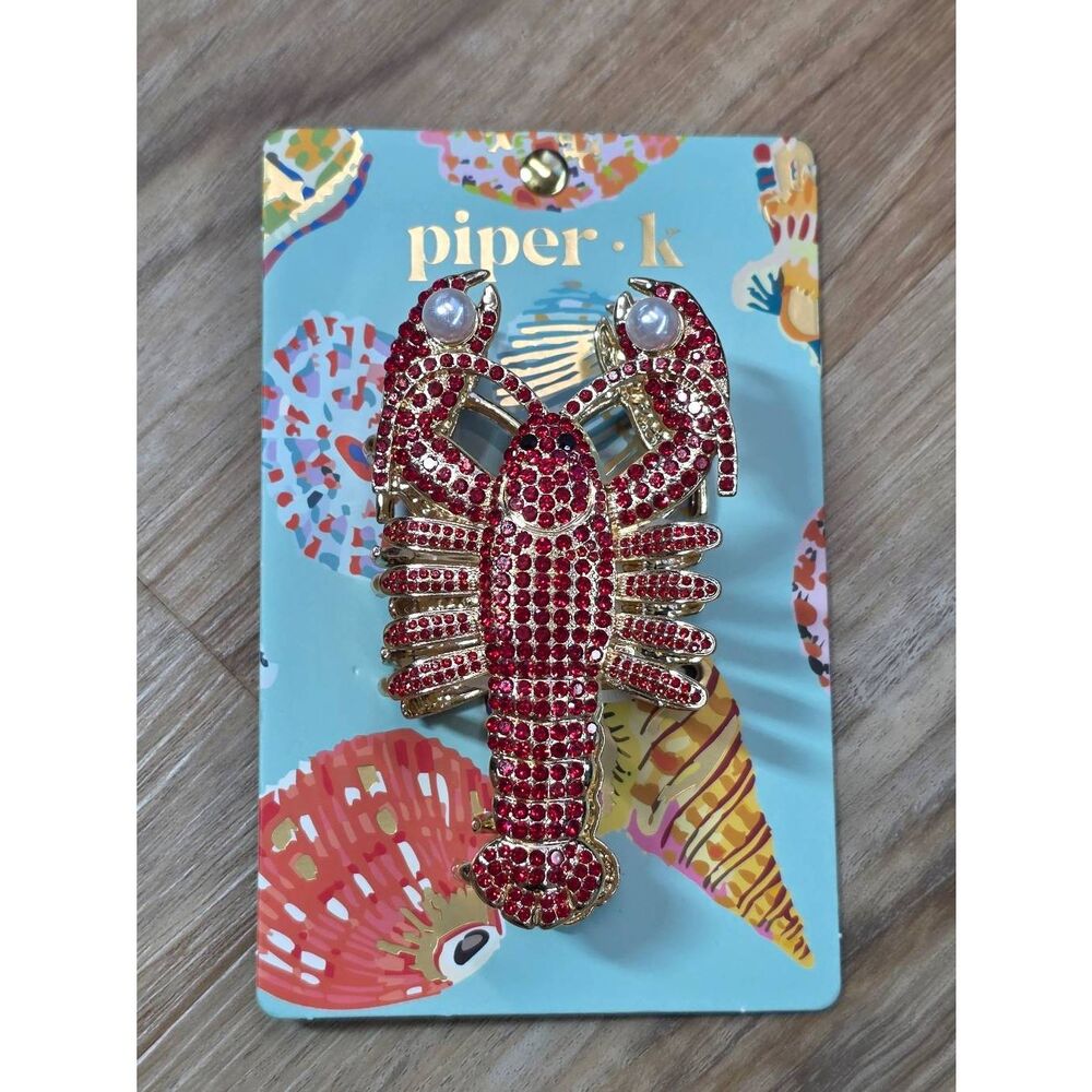 🔹️NWT Red Rhinestone & Faux Pearl Lobster Metal Hair Claw Clip - Picture 2 of 9